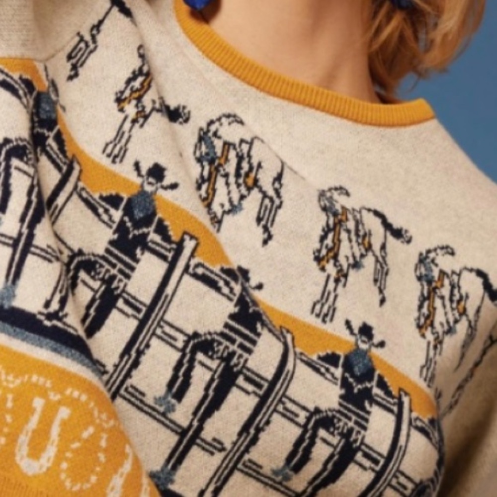 Double D Ranch Corral Pals Sweater Cowboys horse bucking bronco 1X RTL $295 NWT - Picture 2 of 3